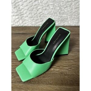 Womens Neon Green Mules Size 7 White Fox Sweet Talker Heels Futuristic Eclectic
